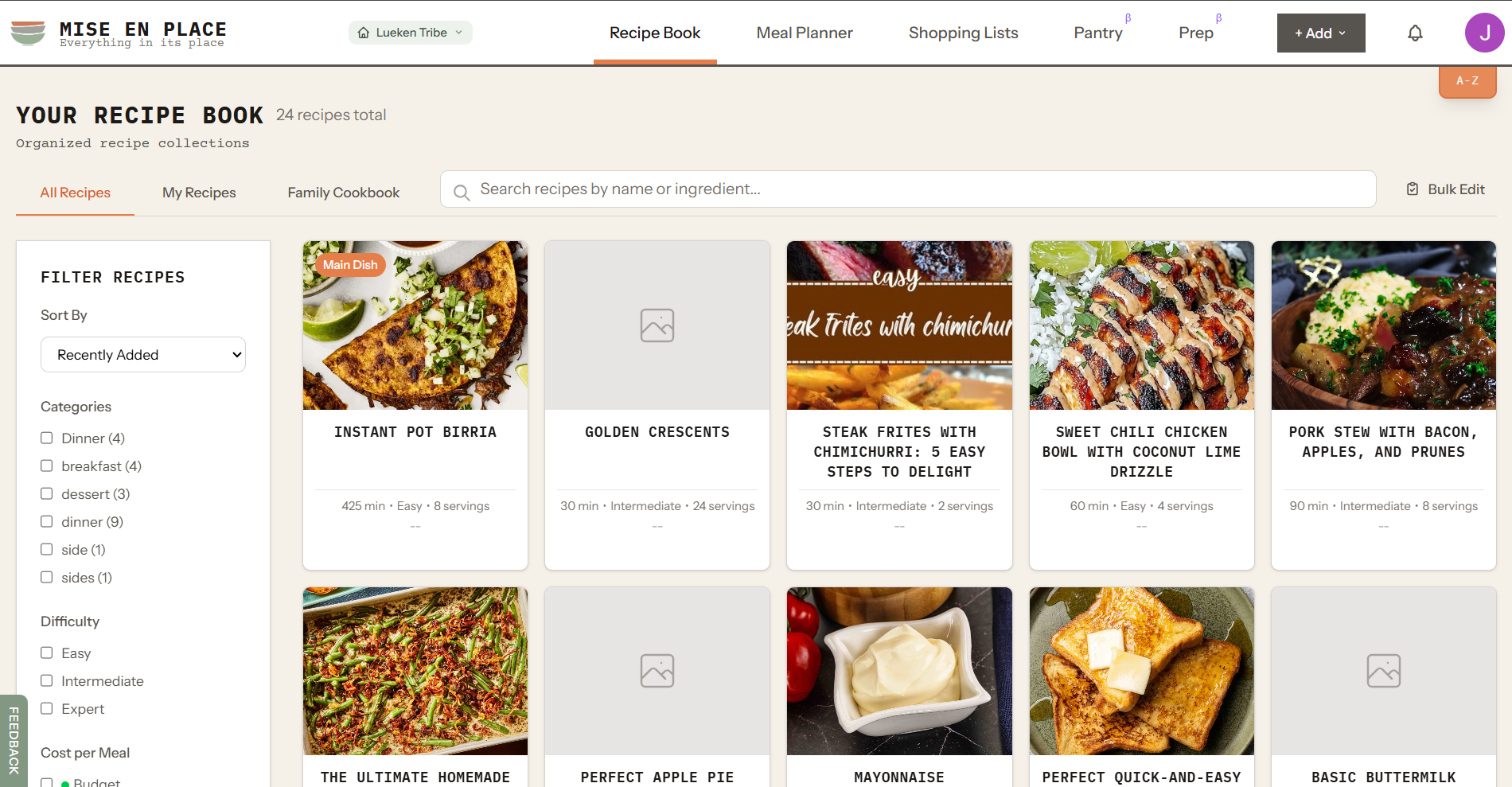 Mise en Place - Recipe management and meal planning application