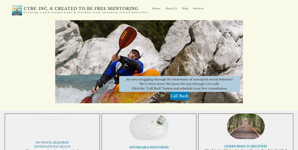 The old Created to Be Free WordPress homepage